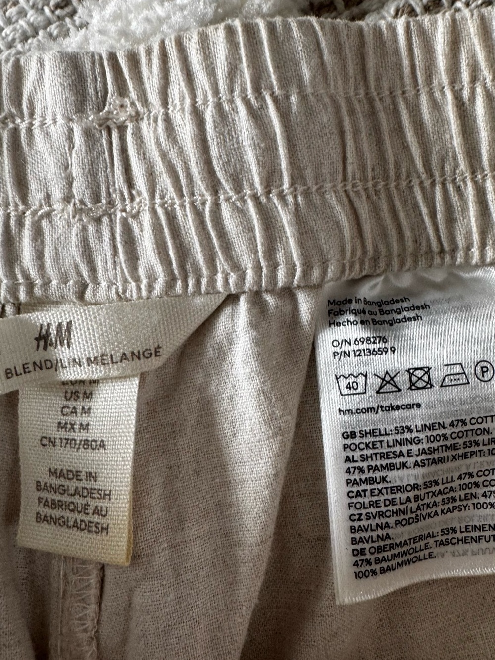 H&M Blend Linen Cotton Pull On Pants Oatmeal Beige Drawstring Women’s Medium - Picture 4 of 5